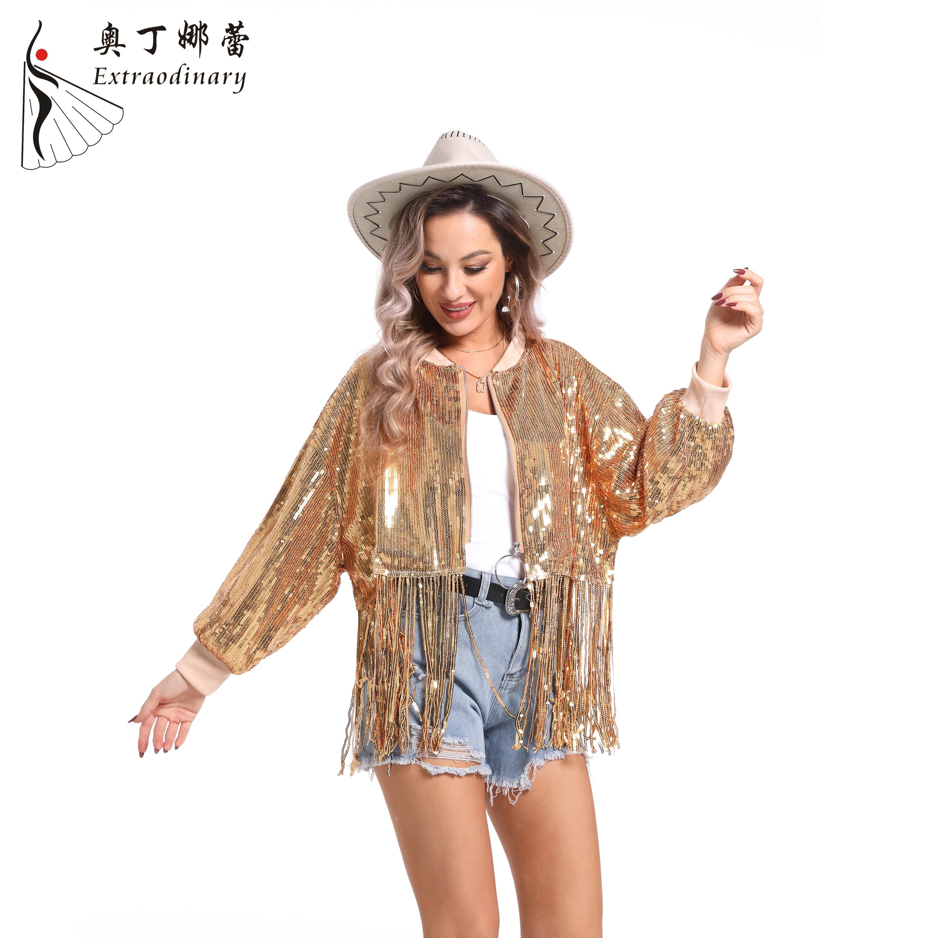New fashion cowboy jazz Fringe Bomber mardi gras Festival Sequin Jacket
