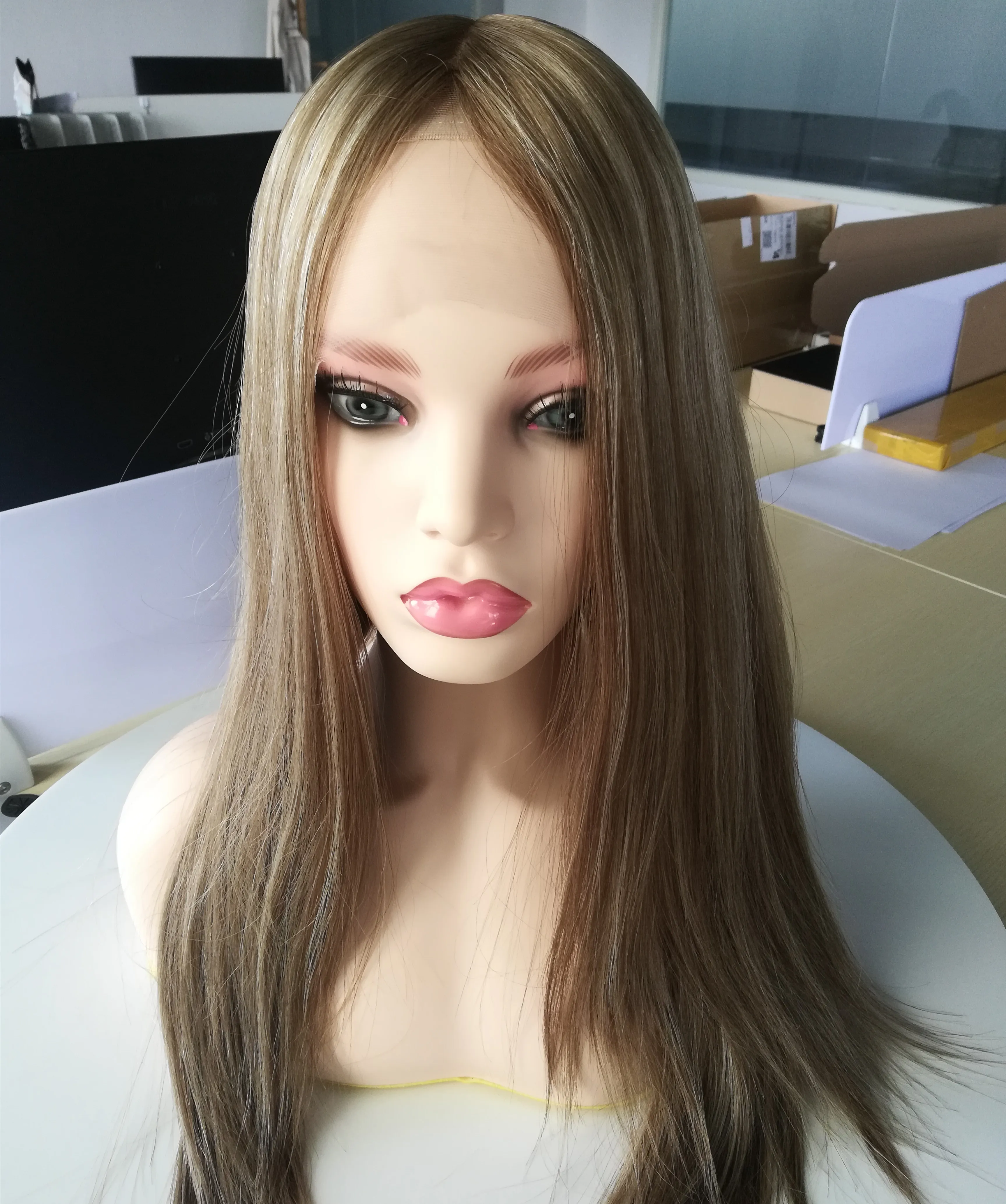 Factory Drop Shipping Mono Top  Lace Front  Hilight Ombre Balayage Brazilian European Human Hair Jewish Kosher Wigs