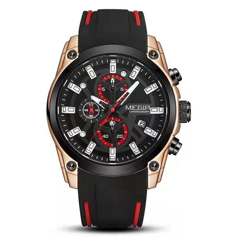 MEGIR 2144 men wristwatch silicone band sport relojes para hombres waterproof megir mens chronograph wrist watch for men