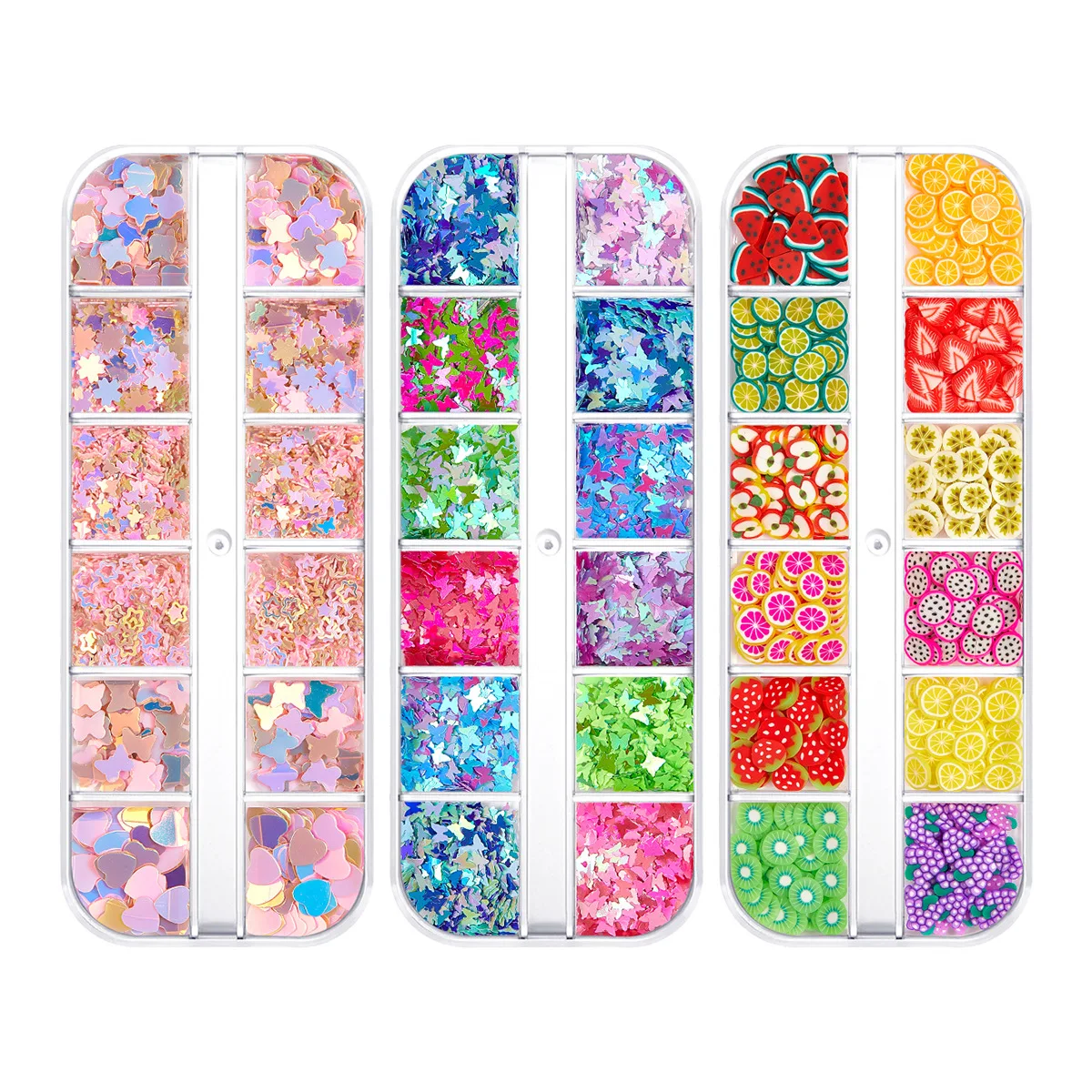 3D Nail Art Slice Decals Summer Fruits Flowers Butterfly Nail Sequins Nails Polymer Clay Women DIY Glitter Manicure Flakes Tools