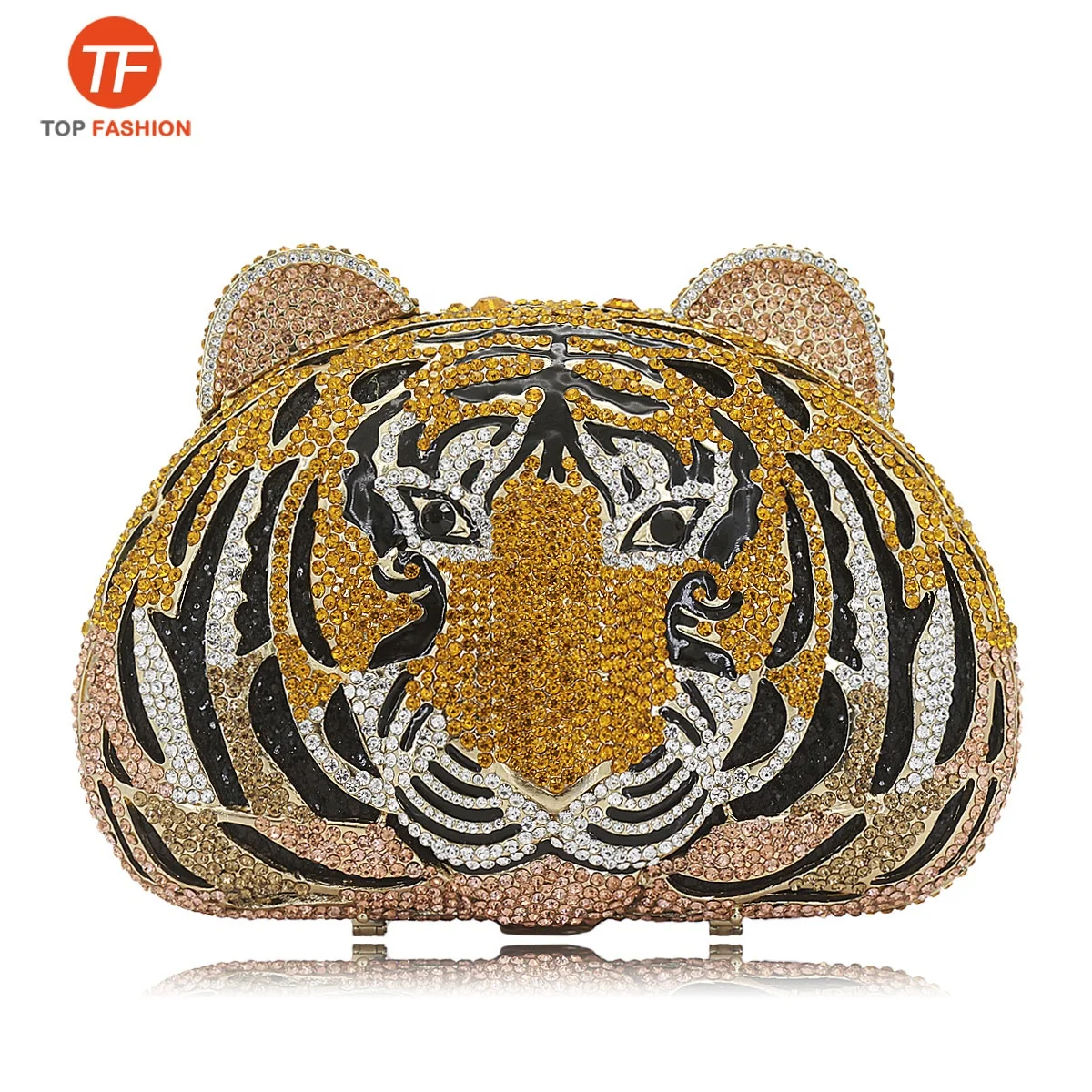 China Factory Wholesales Crystal Rhinestone Clutch Purse for Formal Party 3 D Tiger Head Diamante Evening Bag