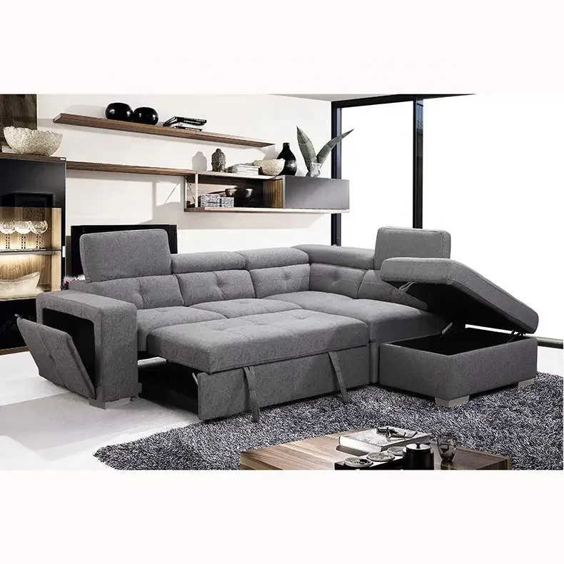 Customized Nordic high-end living room sofa L shaped furniture adjustable headrest multi click sofa bed armrest storage
