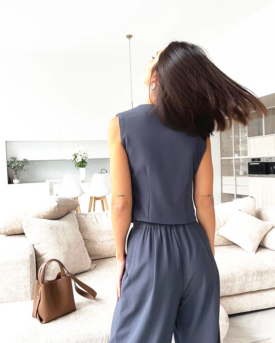 B810 Latest Design Two Piece Set Women Clothing Office Ladies Suit Waistcoats Wide Leg Pants Set 2 Piece Outfits for Women Satin