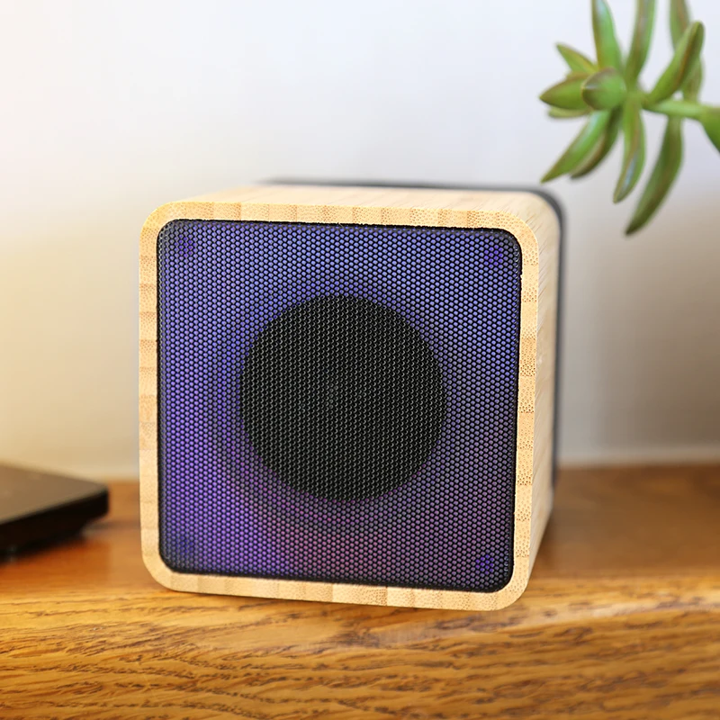 Gift Bamboo Custom Logo FM Radio 5W RGB Led Speaker Powered Portable bluetooths speaker
