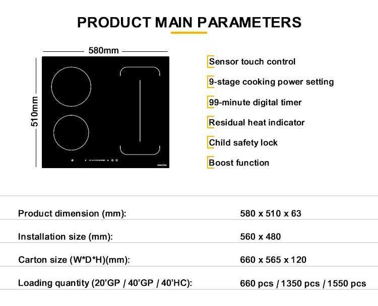 CE and CB Certificate Built In Electric Hob 4 Burner Induction Stove For Home Appliances