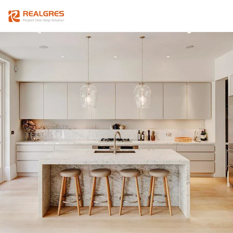 Realgres Fluted Door Design Kitchen Solid Wood Veneer Lacquer Acrylic Modern Kitchen Cupboard Furniture Kitchen Cabinet Set