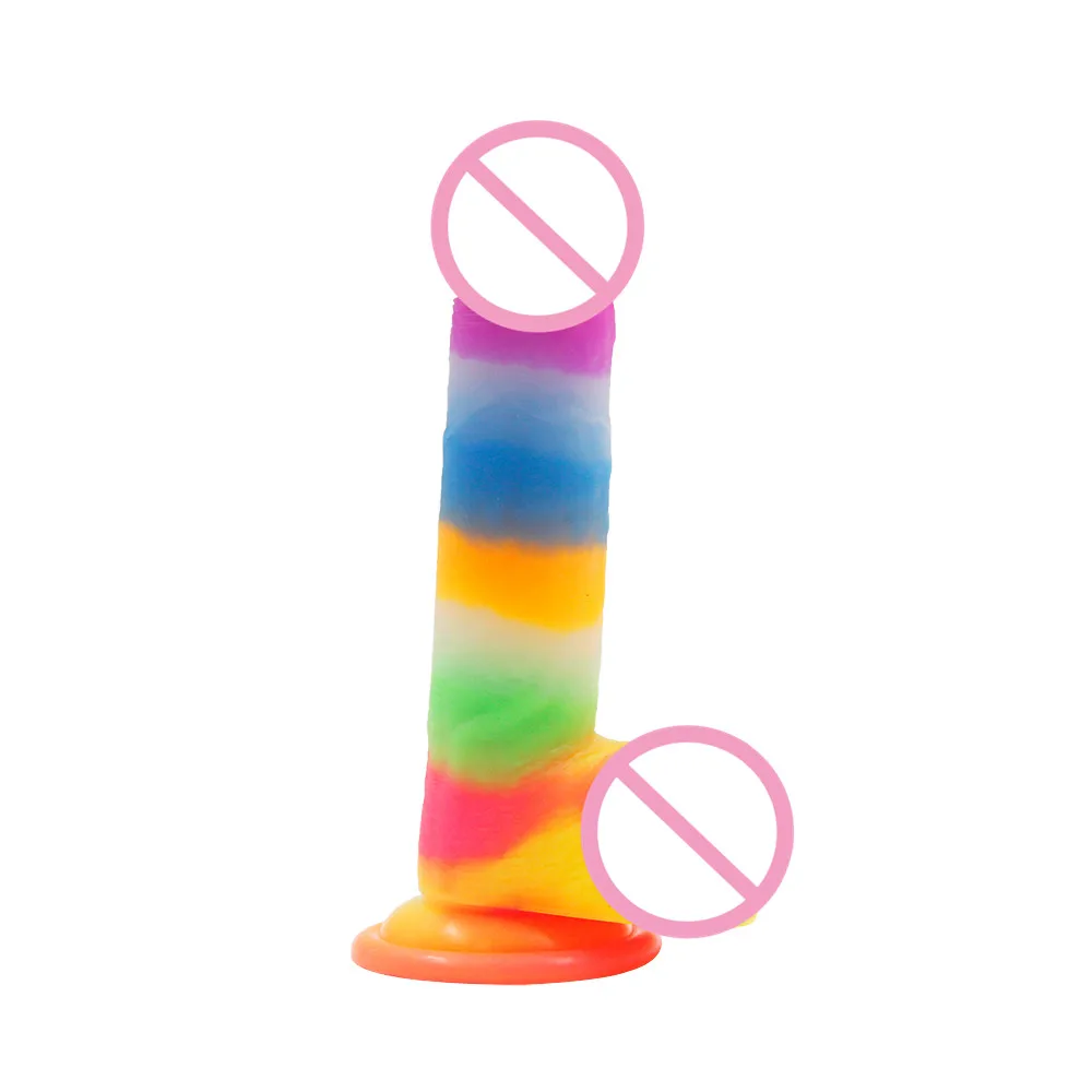 Adult women toys LGBT Pride Realistic 7 Inch Rainbow Dildo with Balls