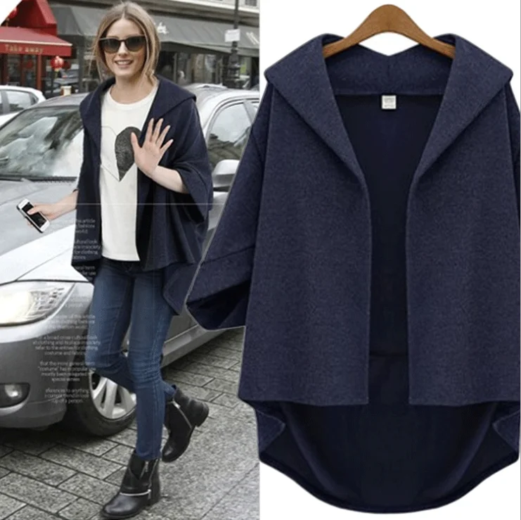 Autumn New Update Three Quarter Bat Sleeve Coat for Women Loose Front Short and Long Back Coat