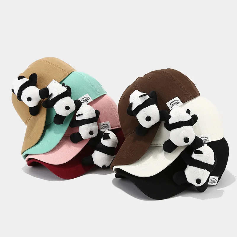 HT-2634  Wholesale Fashion Women Cotton Cute Cartoon Toy Panda Baseball Cap Hat for Student Girls Accept Custom