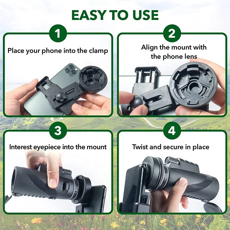 Adjustable Phone Scope Mount, Universal Phone Fit Telescope Phone Adapter for Monocular and Binocular