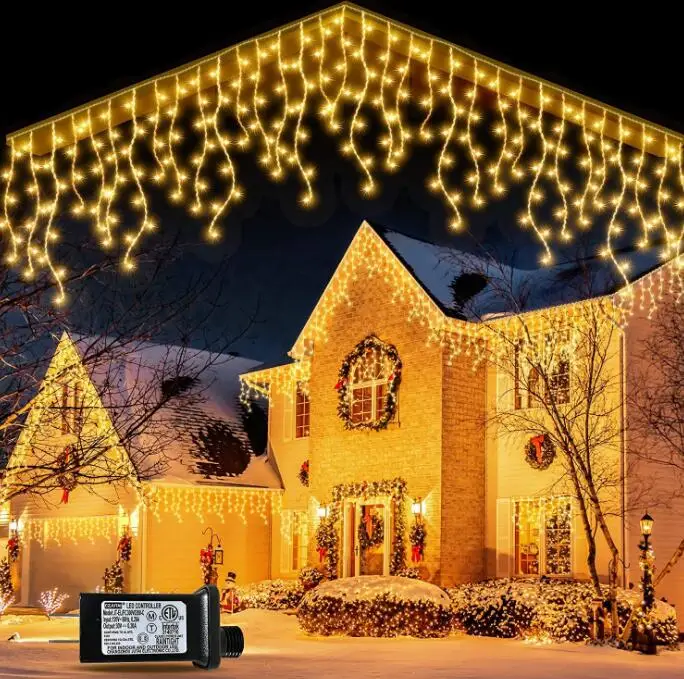 Christmas Decoration Led Icicle Curtain Lights Outdoor Street Garland String light On The House Party Wedding Decor