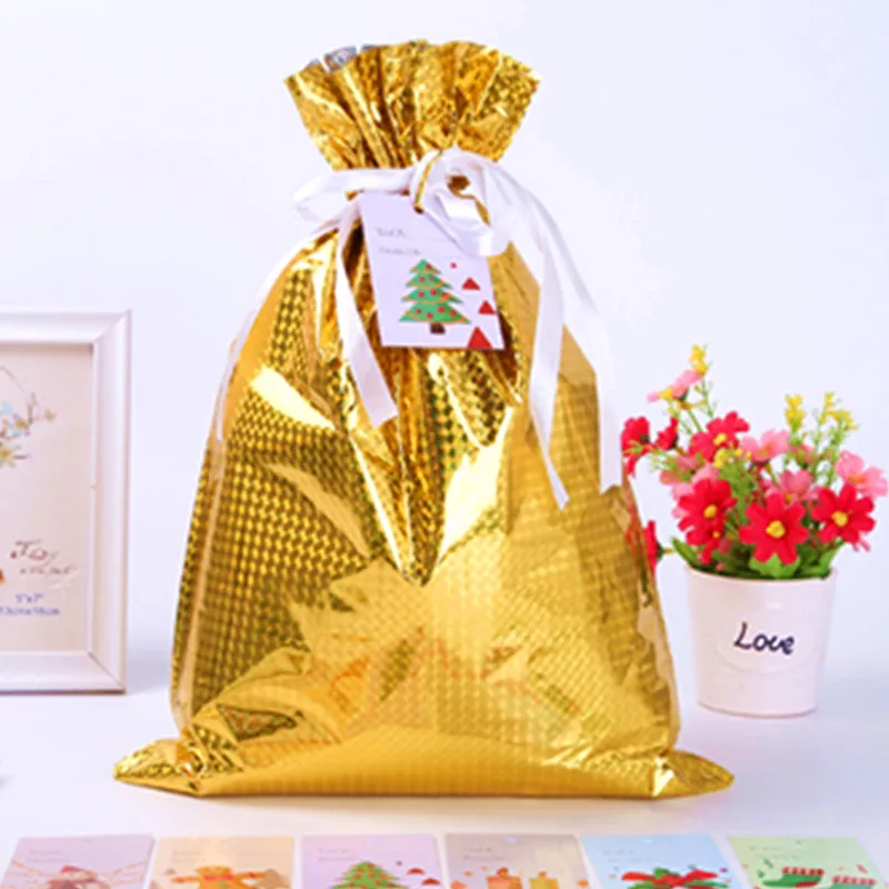 free sample plastic bags recyclable aluminum foil christmas drawstring plastic bags for gifts bag with logo