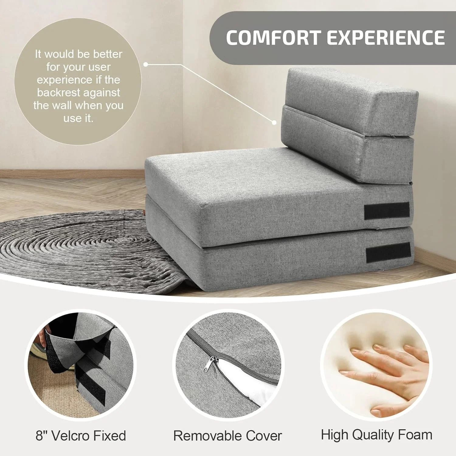 Convertible Folding Memory Foam Chair & Floor Sofa & Bed Couch and Sleeping Mattress for Living Room
