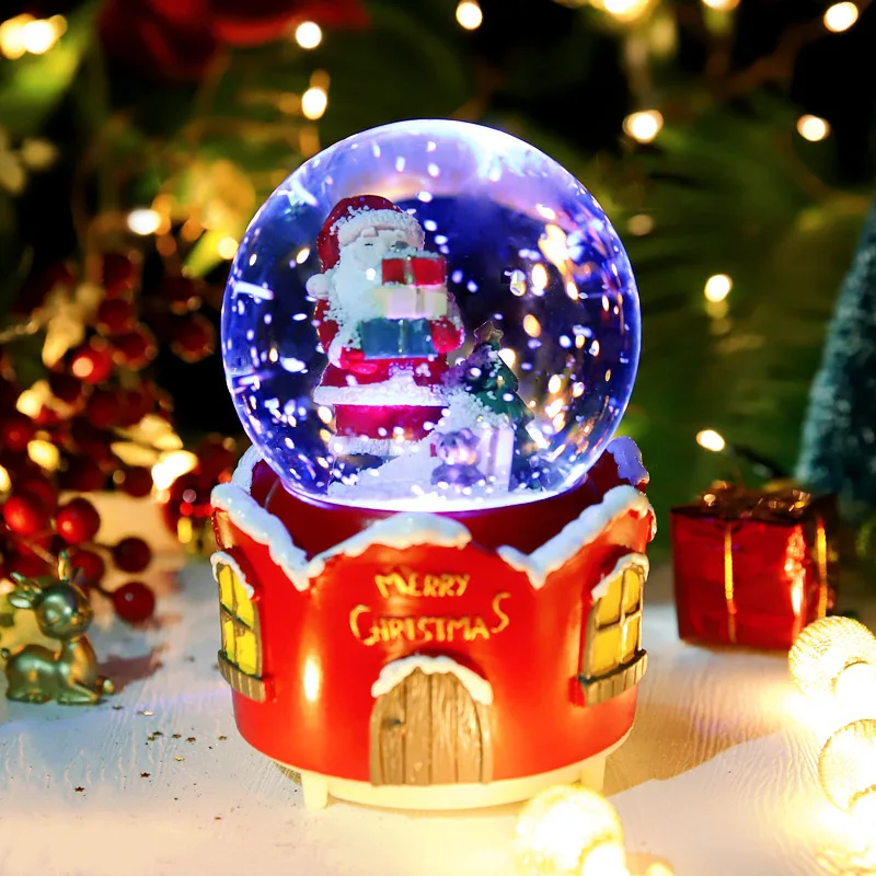 Custom 100 Snow Globe Reindeer Sledge Pulling Christmas Santa Claus Glass Christmas Ball Gift Home Decor Resin Crafts Art Figuri