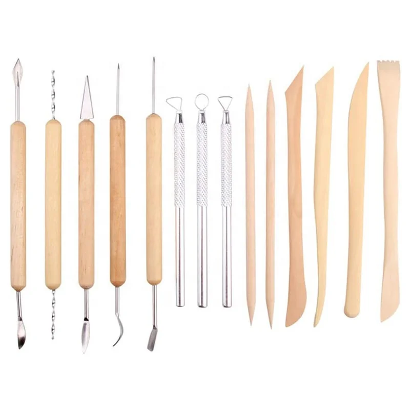 14 Pcs Arts Crafts Clay Sculpting Tools Set Modeling Carving Tool Kit Pottery & Wooden Handle Modeling Clay Tools