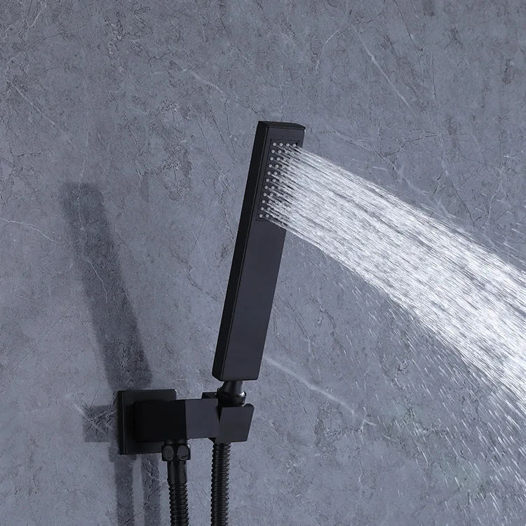 Black Built In Wall Mounted Concealed Stainless Steel Showers Systems Squared Inwall Shower Set Mixer Thermostatic For Bathroom