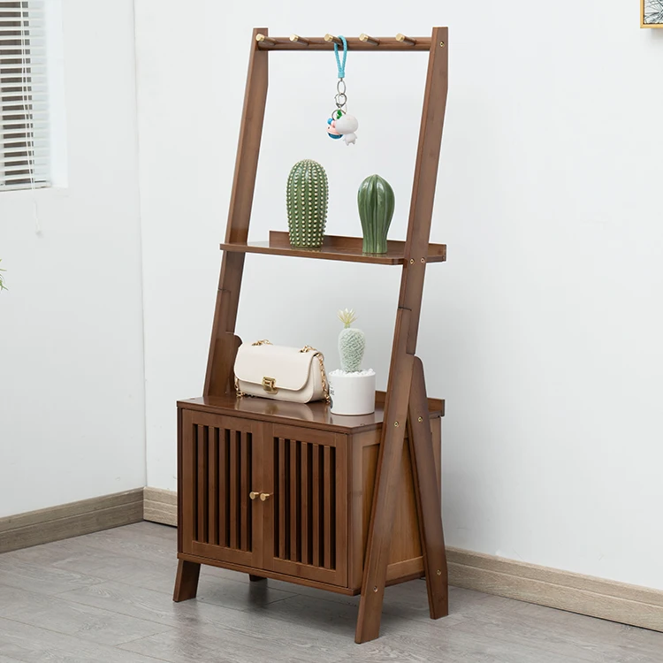 Custom bamboo clear texture brown multi-function storage racks shelving units fine workmanship against the wall book shelf
