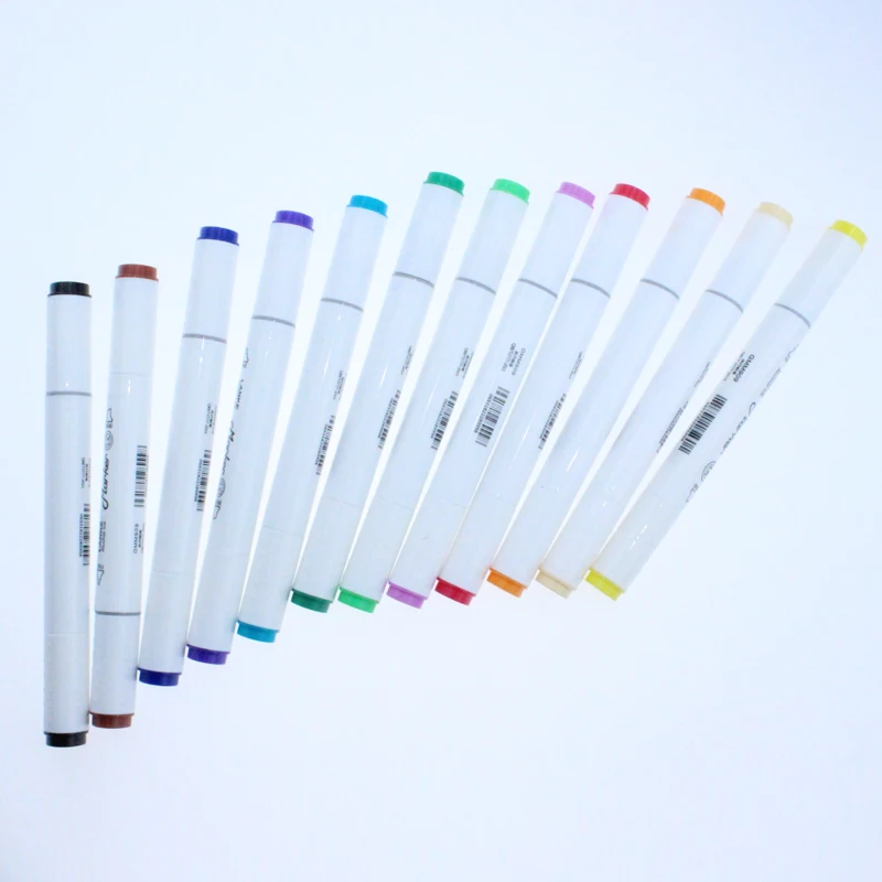 Professional Factory 12 Pcs Sketch Barrel Double Ended Twin Marker Alcohol Permanent Double Ended Art Marker