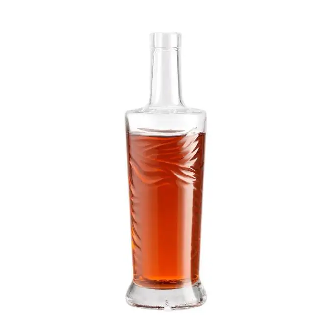 Carved Pattern Glass Liquor Bottle Whiskey Brandy Xo Wine Glass Bottle Transparent Flat Round Glass Bottle