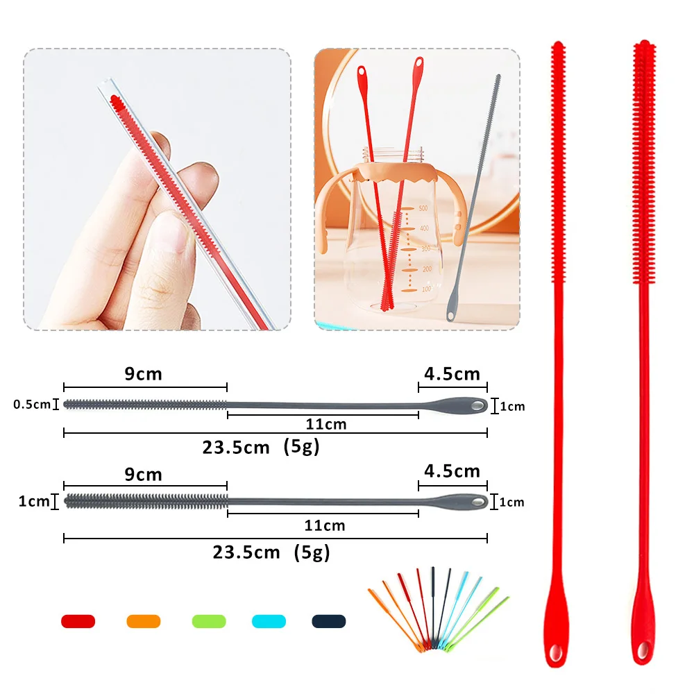 Bottle Straw Brush Slender Baby Baby Water Cup Nipple Cleaning Small Brush Silicone  Longer Cleaning Brush