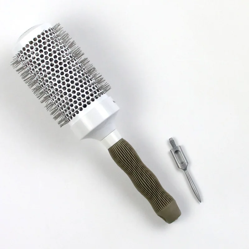 
Gray ceramic aluminum tube rolling comb thermal comb fluffy professional hair styling curling comb 