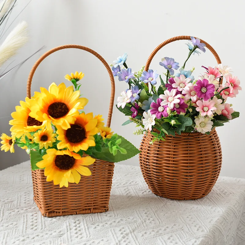 Корзина для цветов ручной работы в сельском стиле железная корзина хранения популярная сушеных из ротанга