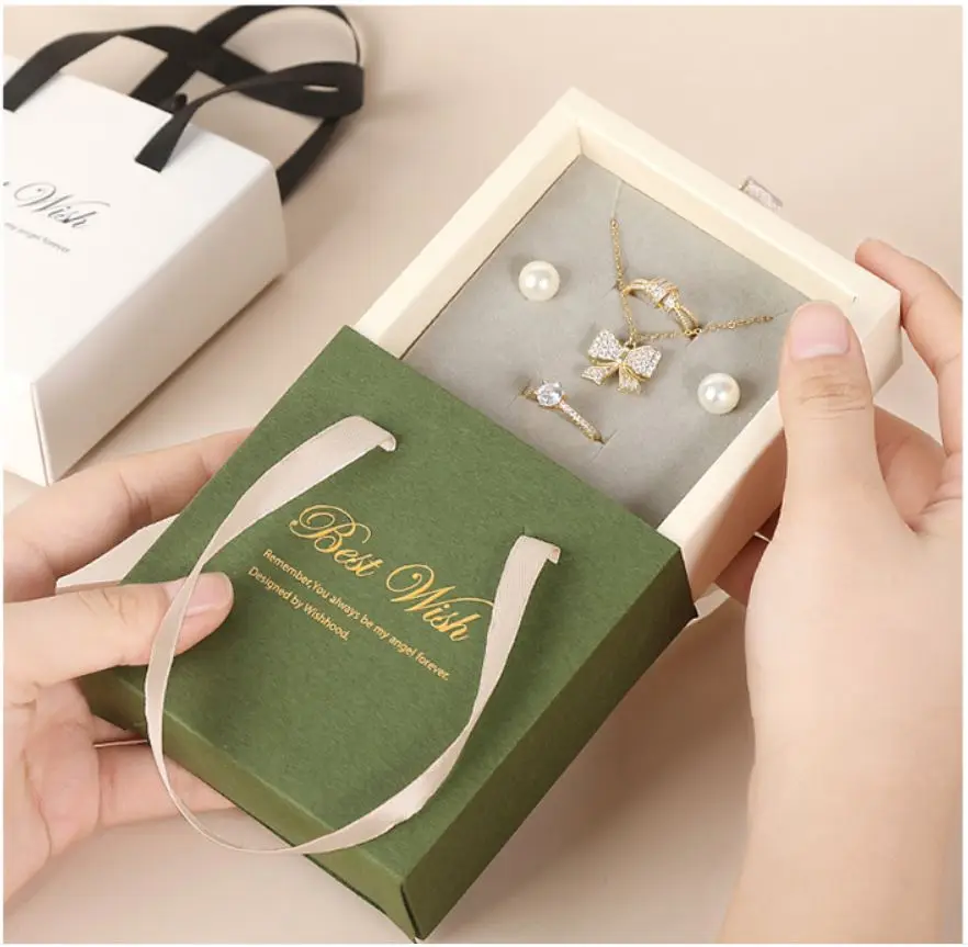 luxury custom logo paper cardboard drawer gift Necklace Earring Bracelet Ring jewelry packaging box