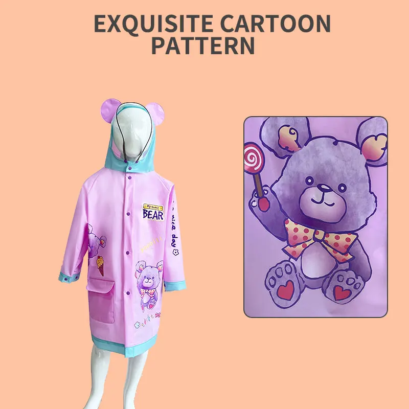 hot selling fashionable cartoon modern environmental protection healthy students EVA custom raincoat children for outdoor