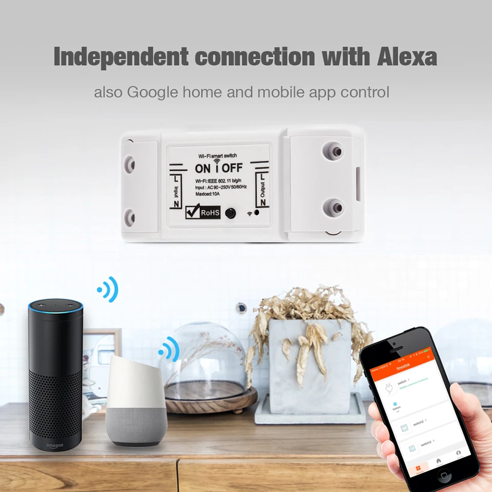 Wifi Switch Single Channel Wireless Remote Control electric for home appliances, compatible with Alexa DIY Your Home via phone