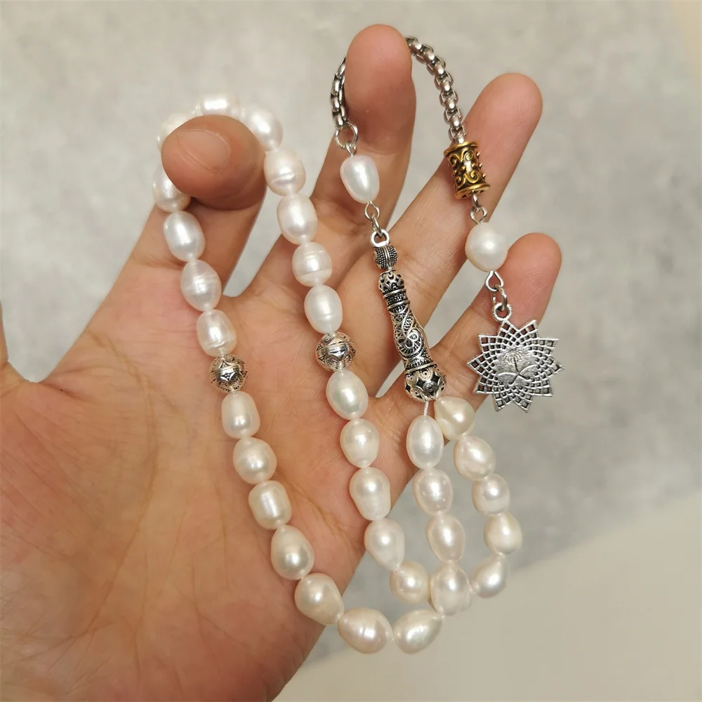 Natural pearl sibha high quality freshwater pearl 8-9mm size tasbeeh 33 Islamic Prayer Beads Tasbih Muslim Rosary tesbih