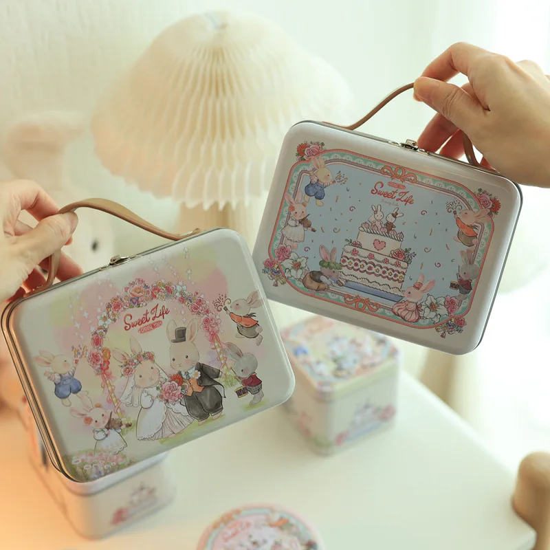 custom printing logo metal hinged mini small mint candy tin box and Easter Bunny suitcase