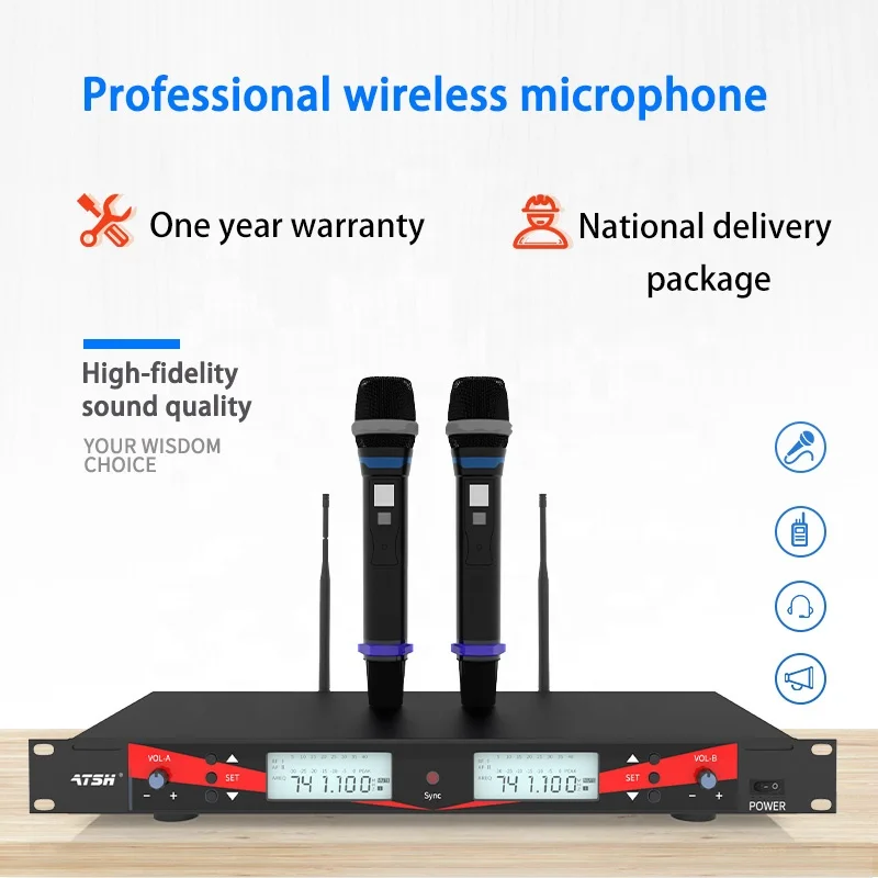AT6100 Long Range Wireless Microphone System Handheld UHF Professional Wireless Microphones