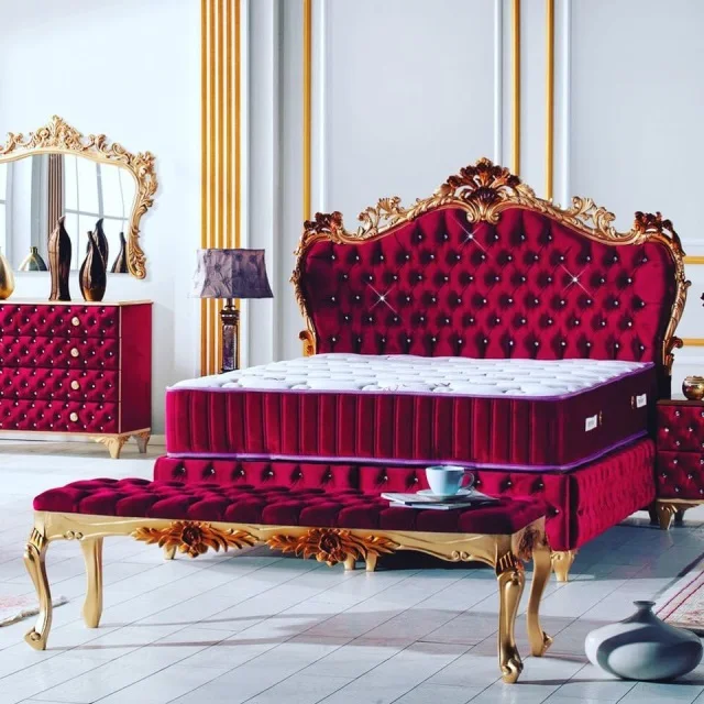 Dark grey velvet fabric Italian design upholstered ottoman bed fabric queen bed frame with tufted headboard and bedfoot for sale