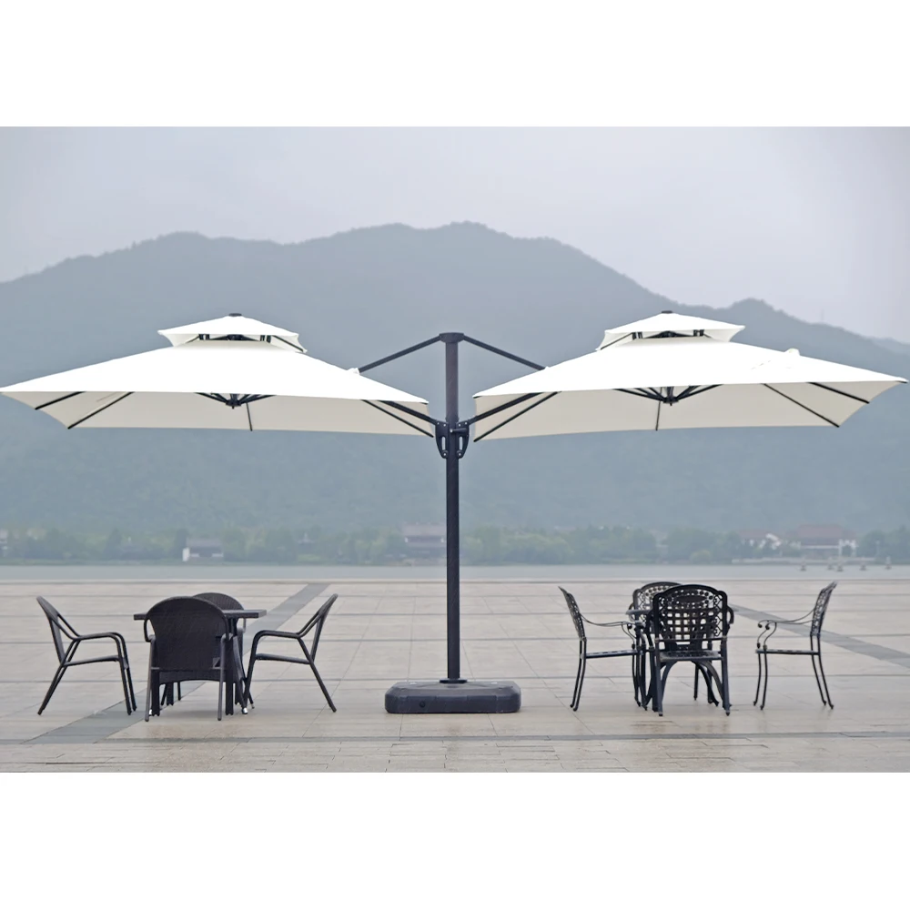 Modern Beach Umbrella Waterproof Aluminum Frame LED Light for Outdoor Sun Garden Patio Furniture with Safe Packing