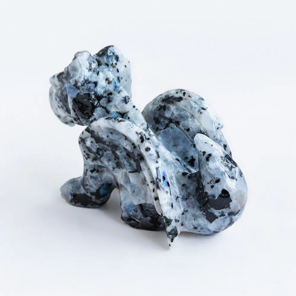 Wholesale natural healing stone hand craved folk crafts rainbow moonstone crystal flying dragon skulls for home decorations