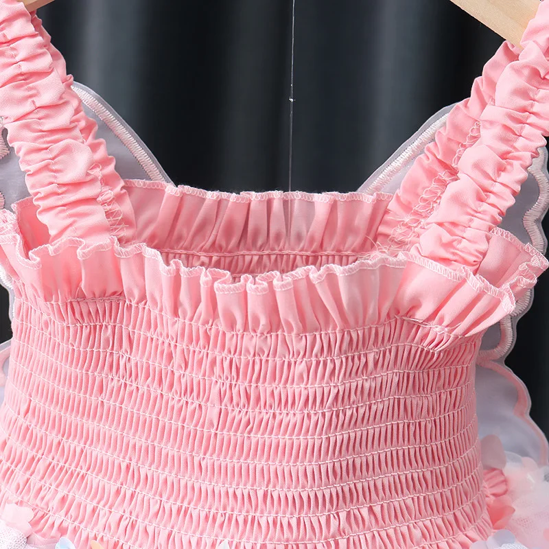 2024 Embroidered Butterfly Princess Lace Children Girls Clothing Ball Gown Party Evening Elegant Tulle Prom Dress for Kids