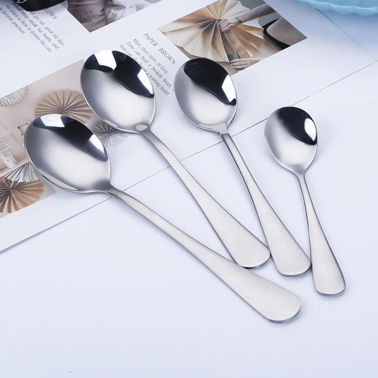 Salad Dessert Appetizer Stainless Steel Oval Spoon Set Household Restaurant Dessert Fruit Ice Cream Cake Coffee Spoon