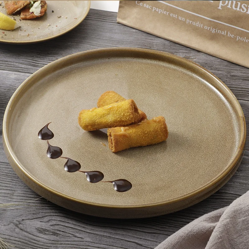 Outstanding Food Presentation Restaurant Glazed Dishes Plates, Restaurant Brown Ceramic Plate/