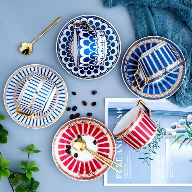 sublimation nordic porcelain european ceramic coffee cup and saucer wholesale bone china tea cup and saucer