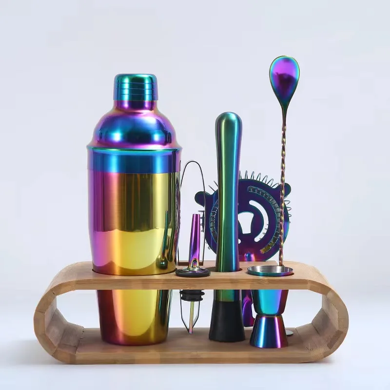 Ready To Ship Stainless Steel Bartender Kit Wine Mixer Bar Tools Cocktail Shaker 9 PCS Set