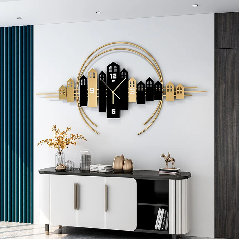Европейский светильник, роскошное современное простое украшение для дома, железная художественная подвеска, модные креативные большие настенные часы