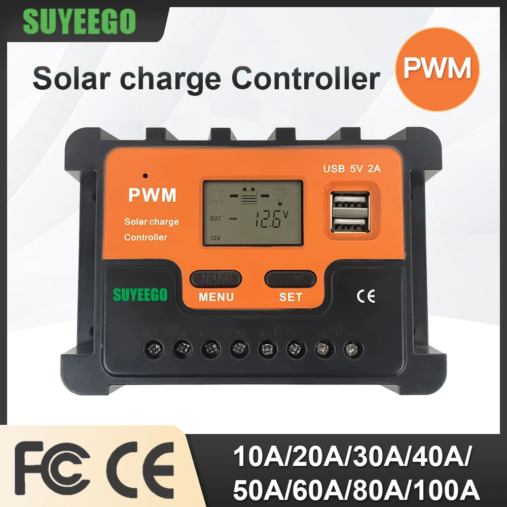 SUYEEGO 10A 20A 30A 40A 50A 60A Micro Solar Charge Controller 12V/24V PWM Solar Battery Charge Controller Stabilizers