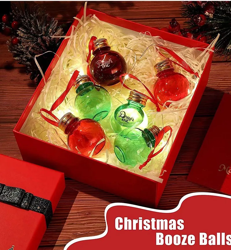 Christmas Tree Ornament Fillable Booze Water Bottle Bulbs Shape Plastic Clear Christmas Ball Pendant Home Party Decor