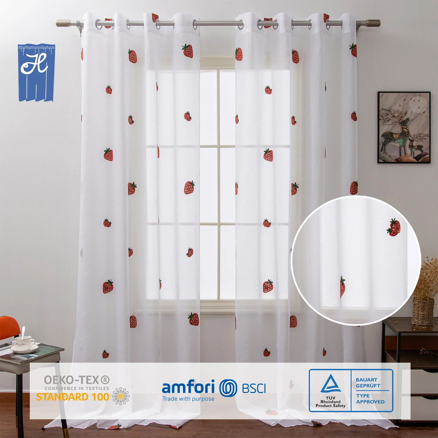 Custom Size Fruit Pattern Christmas Xmas Decor Embroidery Embroidered Sheer Tulle Curtains Drapes For Living Room