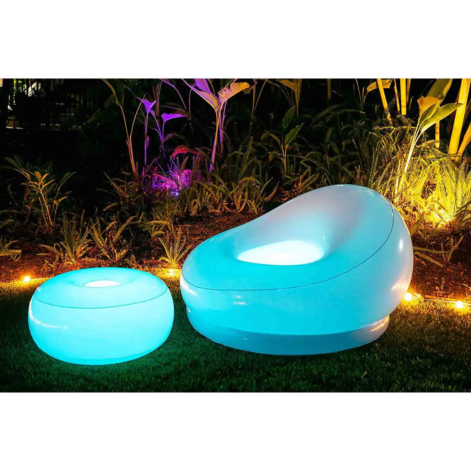 Illuminated LED Inflatable Chair Portable Inflatable Sofa Lounge Chair for Living