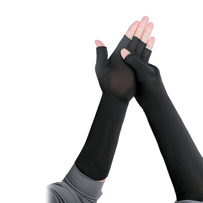 Copper Fiber Gloves Pressure Half Finger Gloves Black Long Sleeve Cycling Antibacterial Deodorant Gloves for adults