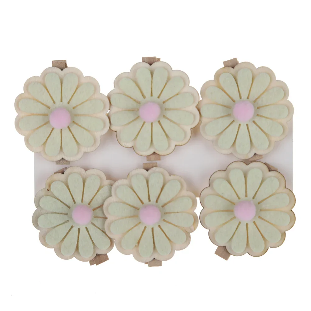6PCS/SET Spring Easter Felt Home Decoration Flower Shape Paper Picture Clips Wooden Clothespin