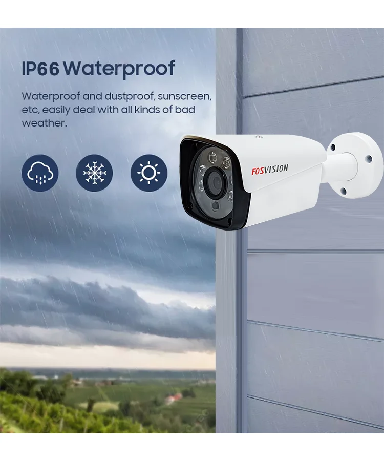 Fosvision 8pcs Camera 8CH POE NVR CCTV Kit 4MP Outdoor IP66 Waterproof Bullet IP Camera CCTV System