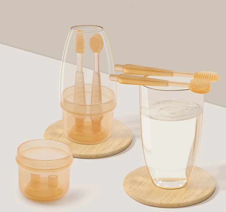 Baby Soft Bristle Toothbrush and Silicone Tongue Brush Infant Toddler Oral Care Toothbrush Training Teeth Brushes with Cover