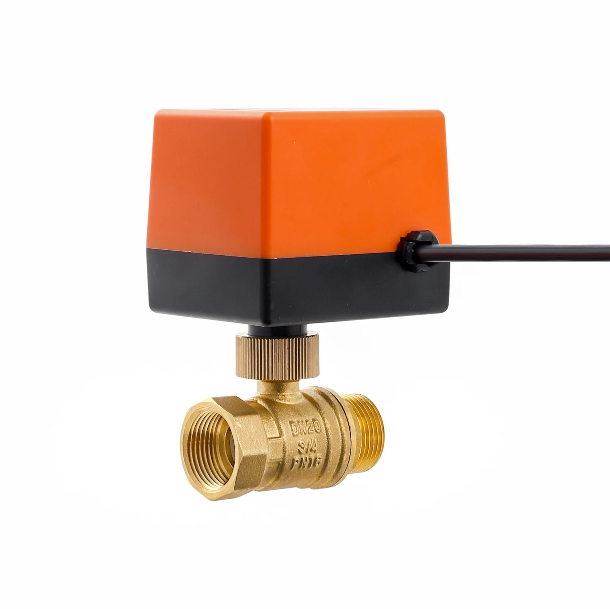 Kangweishen 2 way 12V 24V 220V Brass Thread Electric Ball Motorized Control Valve Electric Actuator With Manual Switch for HVAC